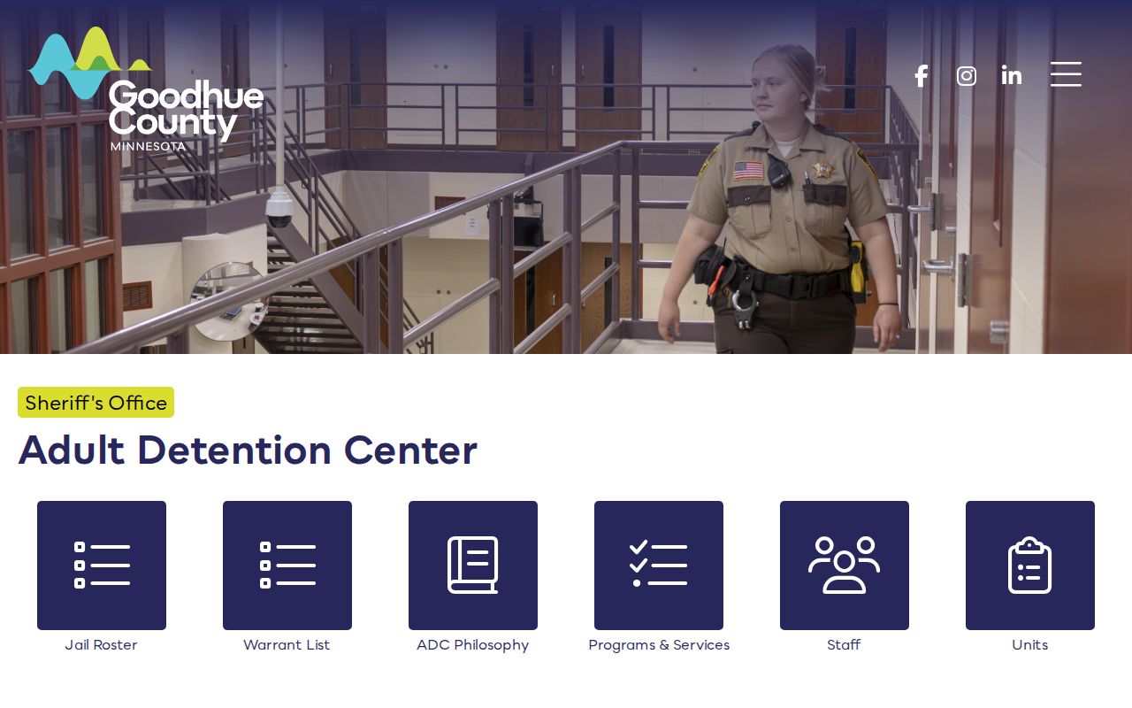 Goodhue County Adult Detention Center page for warrants served and custody intake