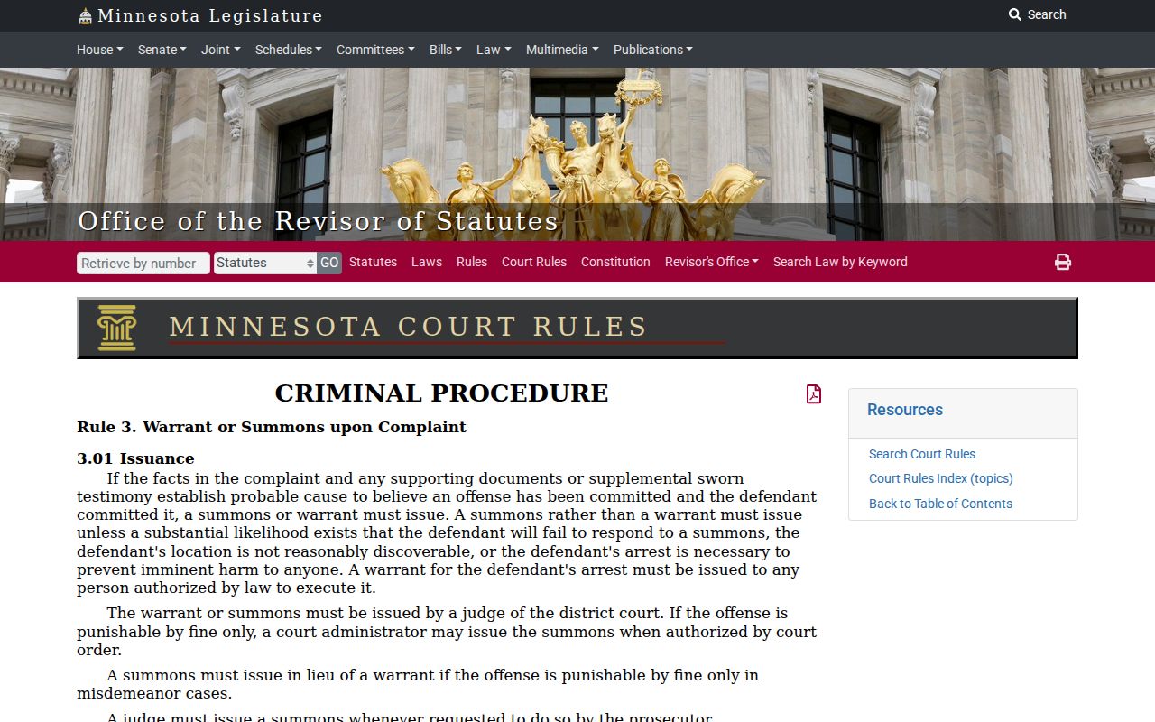 Minnesota Rule 3 text governing bench warrants issued in Goodhue County
