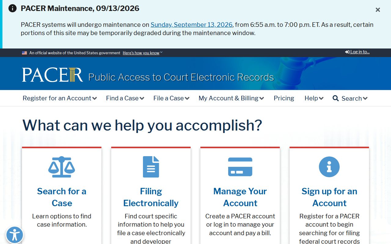 PACER federal case search for a Goodhue County arrest warrant check against federal warrants